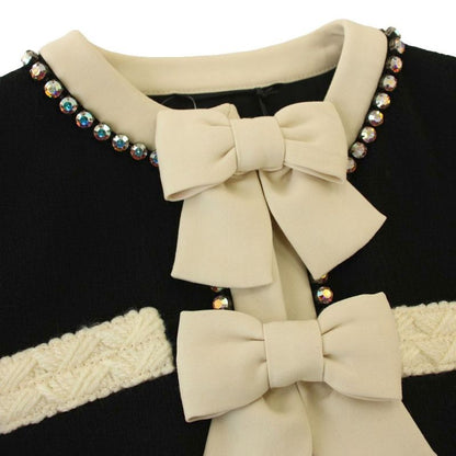 Gucci Short Sleeve Collarless Jacket Ribbon Rhinestone 38 Black 493637 G