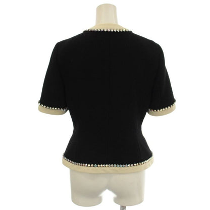 Gucci Short Sleeve Collarless Jacket Ribbon Rhinestone 38 Black 493637 G