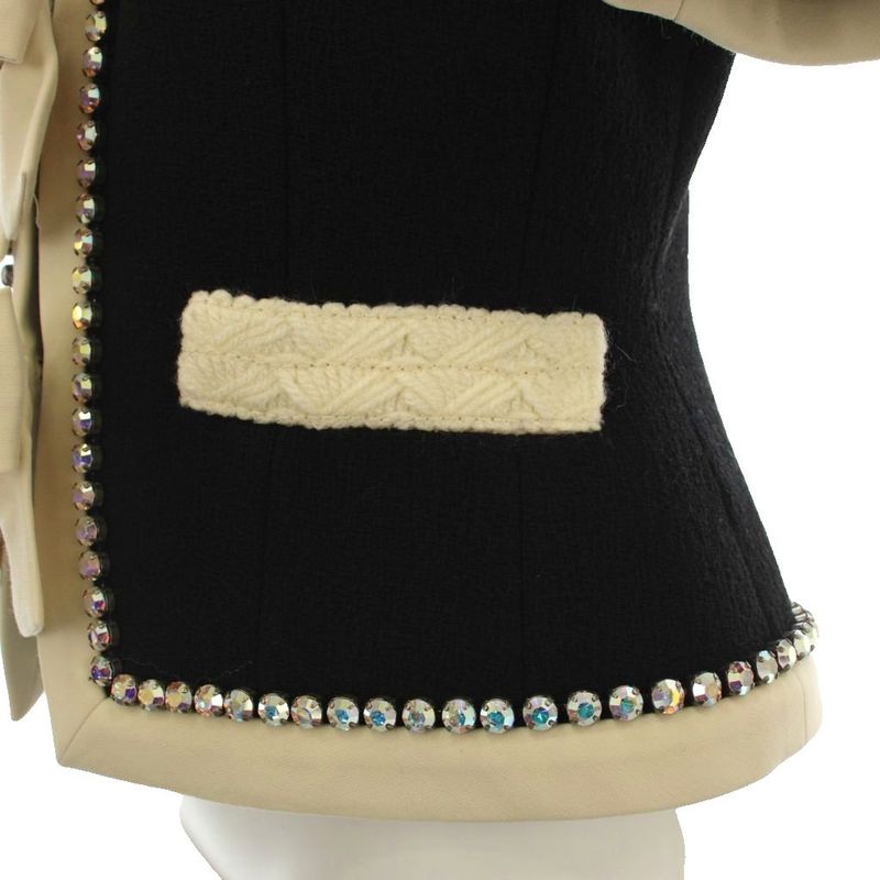 Gucci Short Sleeve Collarless Jacket Ribbon Rhinestone 38 Black 493637 G