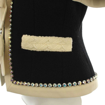 Gucci Short Sleeve Collarless Jacket Ribbon Rhinestone 38 Black 493637 G