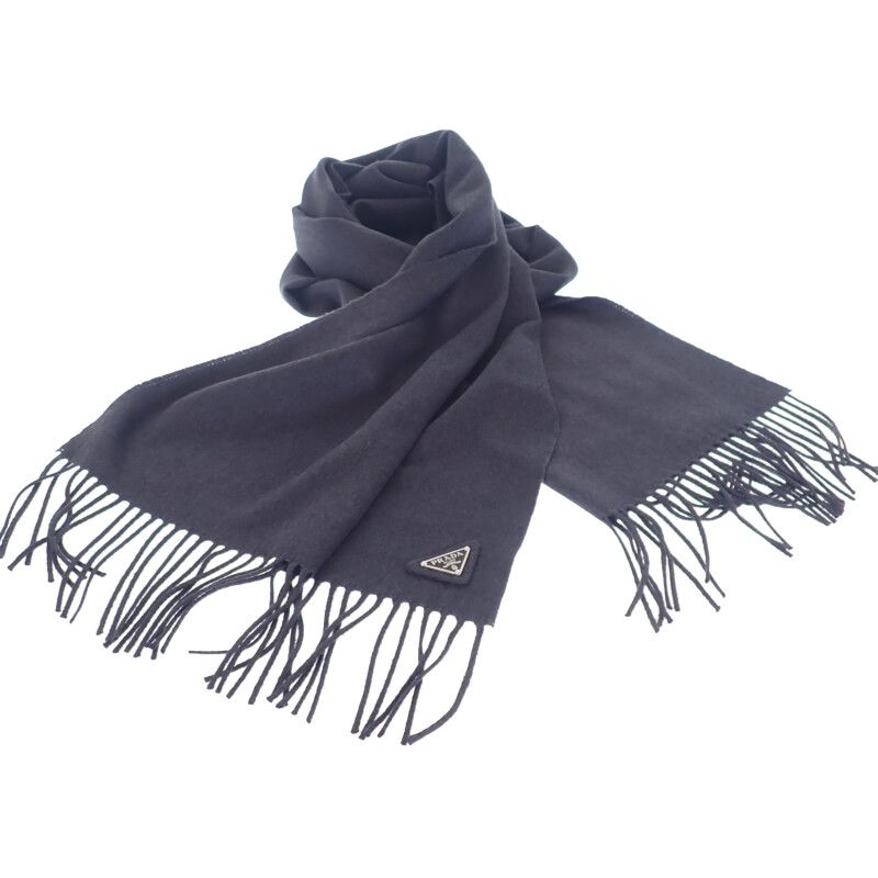 [A Rank] Prada Triangle Logo 2fs047_2cop_f0008 Scarf Silk Cashmere Navy Men's