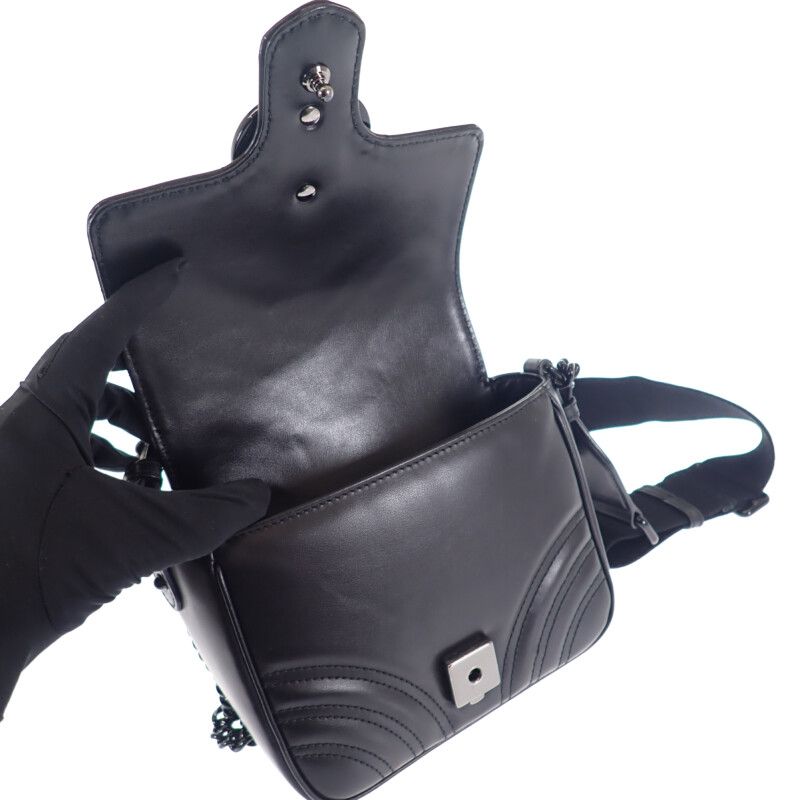 Gucci GG Marmont Quilted Leather Chain 739681 Shoulder Bag Calf Black Ladies