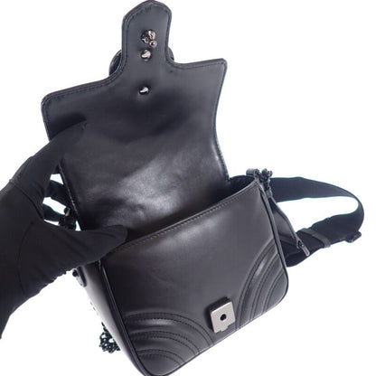 Gucci GG Marmont Quilted Leather Chain 739681 Shoulder Bag Calf Black Ladies