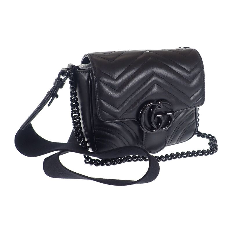 Gucci GG Marmont Quilted Leather Chain 739681 Shoulder Bag Calf Black Ladies