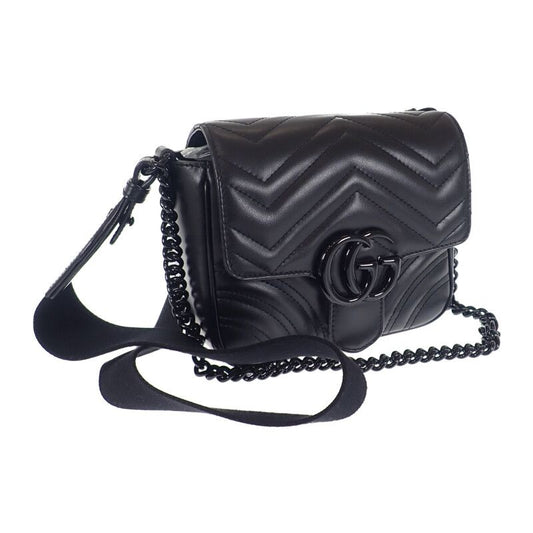 Gucci GG Marmont Quilted Leather Chain 739681 Shoulder Bag Calf Black Ladies