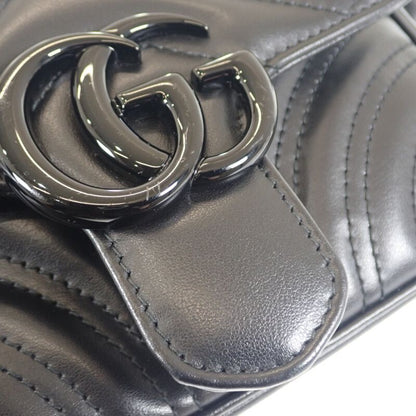 Gucci GG Marmont Quilted Leather Chain 739681 Shoulder Bag Calf Black Ladies