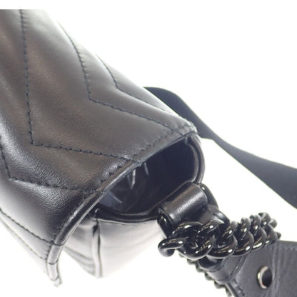 Gucci GG Marmont Quilted Leather Chain 739681 Shoulder Bag Calf Black Ladies