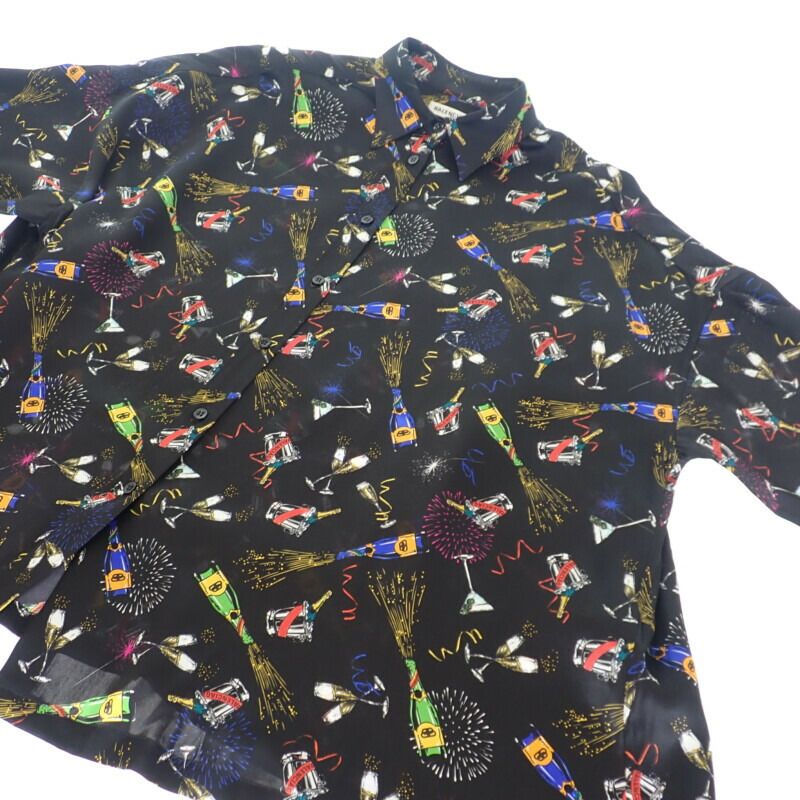 Balenciaga Celebration Print 36 Short Sleeve Shirt Silk Black Mens [grade A