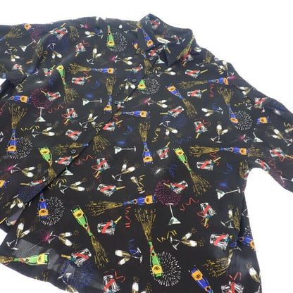 Balenciaga Celebration Print 36 Short Sleeve Shirt Silk Black Mens [grade A