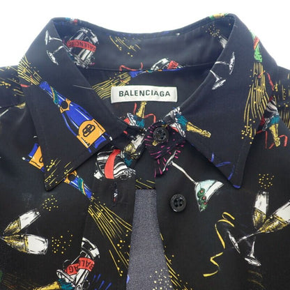 Balenciaga Celebration Print 36 Short Sleeve Shirt Silk Black Mens [grade A
