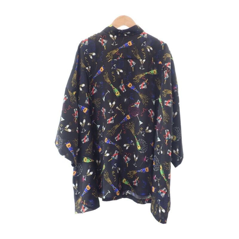 Balenciaga Celebration Print 36 Short Sleeve Shirt Silk Black Mens [grade A