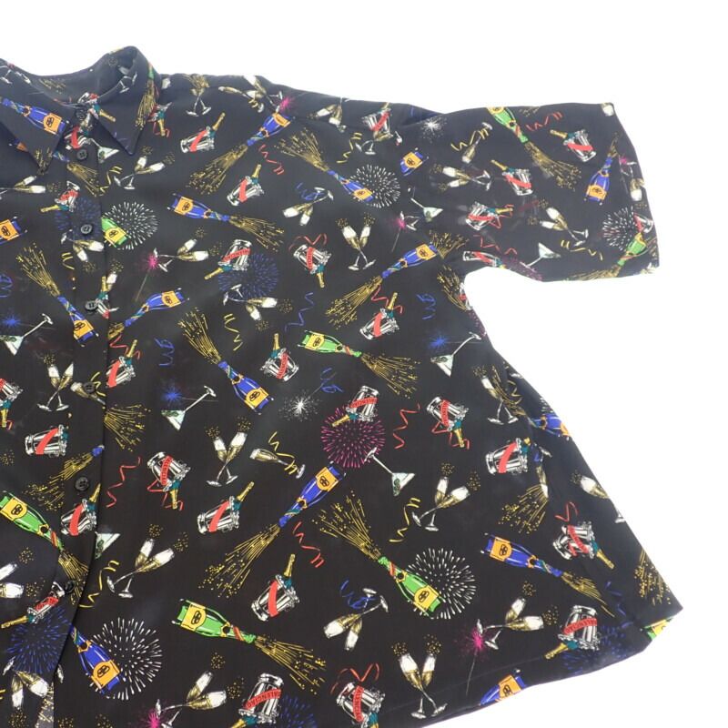 Balenciaga Celebration Print 36 Short Sleeve Shirt Silk Black Mens [grade A