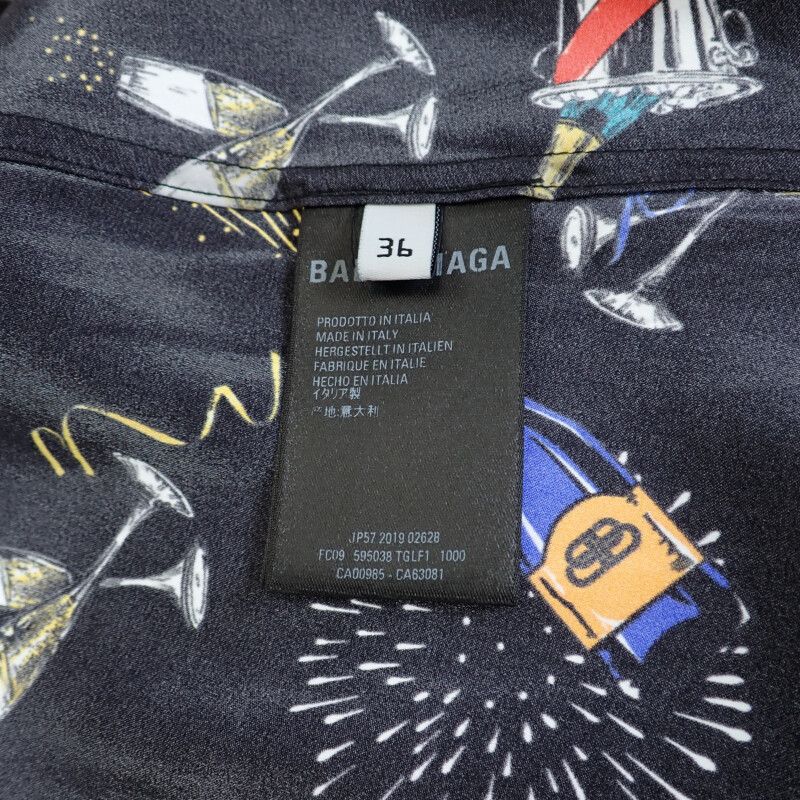 Balenciaga Celebration Print 36 Short Sleeve Shirt Silk Black Mens [grade A