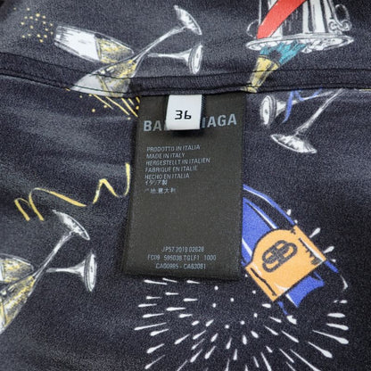 Balenciaga Celebration Print 36 Short Sleeve Shirt Silk Black Mens [grade A