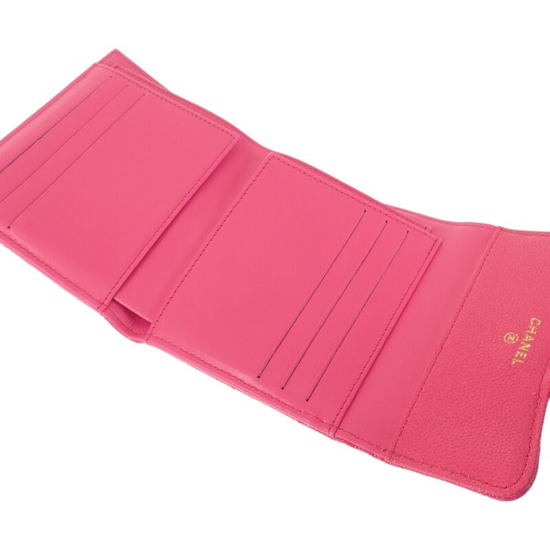 Chanel Classic Flap Wallet Ap0231 Bifold Wallet Caviar Skin Fuchsia Pink Ladies