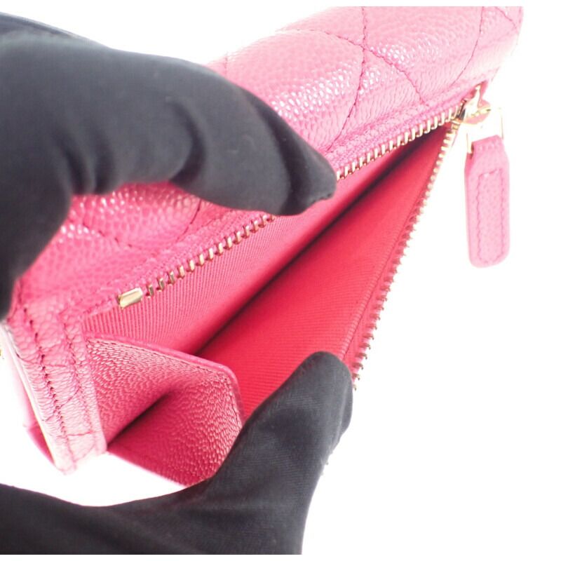 Chanel Classic Flap Wallet Ap0231 Bifold Wallet Caviar Skin Fuchsia Pink Ladies