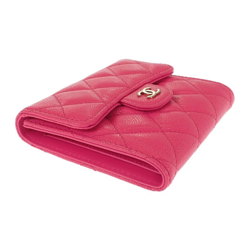 Chanel Classic Flap Wallet Ap0231 Bifold Wallet Caviar Skin Fuchsia Pink Ladies
