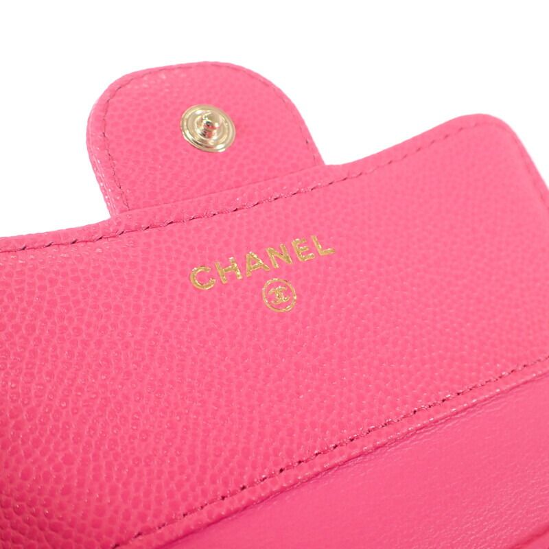 Chanel Classic Flap Wallet Ap0231 Bifold Wallet Caviar Skin Fuchsia Pink Ladies