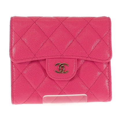 Chanel Classic Flap Wallet Ap0231 Bifold Wallet Caviar Skin Fuchsia Pink Ladies