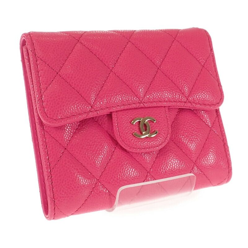 Chanel Classic Flap Wallet Ap0231 Bifold Wallet Caviar Skin Fuchsia Pink Ladies