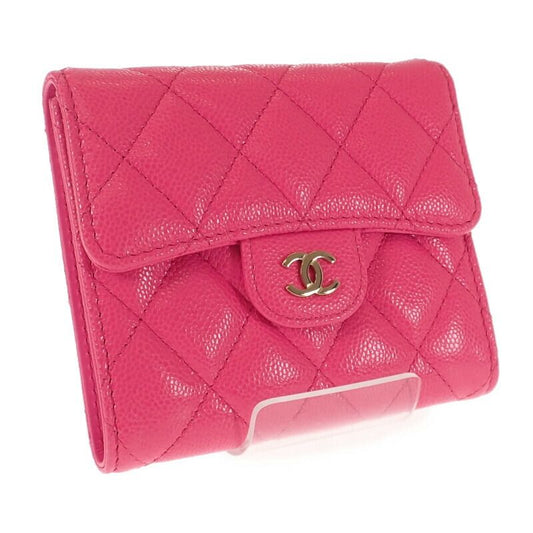 Chanel Classic Flap Wallet Ap0231 Bifold Wallet Caviar Skin Fuchsia Pink Ladies