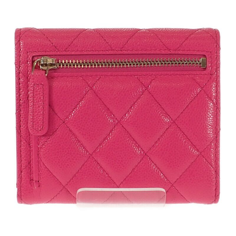 Chanel Classic Flap Wallet Ap0231 Bifold Wallet Caviar Skin Fuchsia Pink Ladies