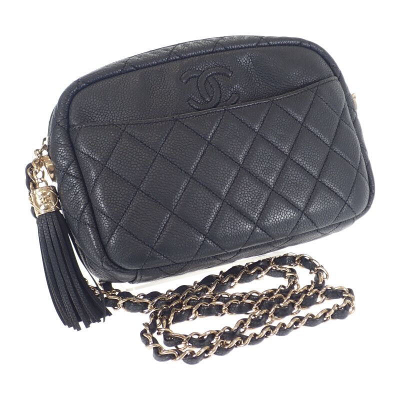 Chanel Matelasse Camera Bag Chain A57719 Shoulder Bag Caviar Skin Black Gold