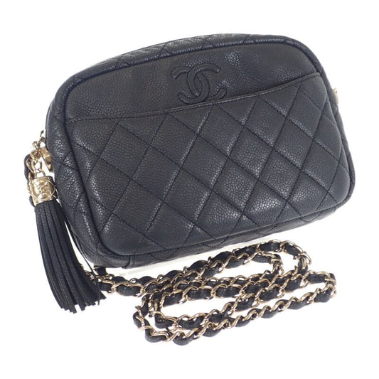 Chanel Matelasse Camera Bag Chain A57719 Shoulder Bag Caviar Skin Black Gold