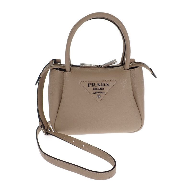 Prada Mini Handbag 1ba362_2dkv_f02yp 2WAY Bag Leather Sand Silver Hardware