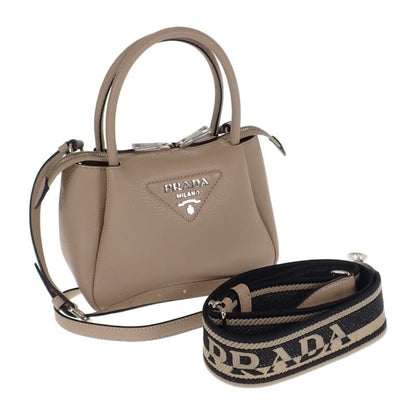 Prada Mini Handbag 1ba362_2dkv_f02yp 2WAY Bag Leather Sand Silver Hardware