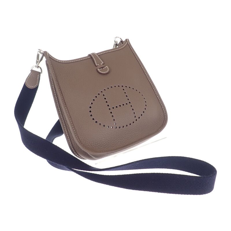 Hermes Evelyn TPM Shoulder Bag Taurillon Clemence Etoupe Beige Blue Indigo
