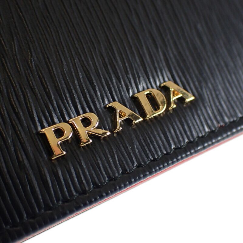 Prada Accordion Bicolor 1mc211 Card Case Vitero Move Leather Black Red Ladies
