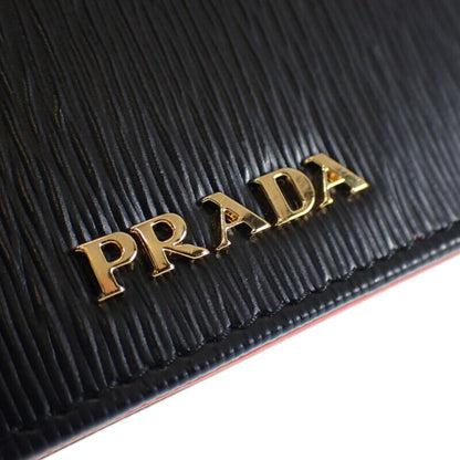 Prada Accordion Bicolor 1mc211 Card Case Vitero Move Leather Black Red Ladies