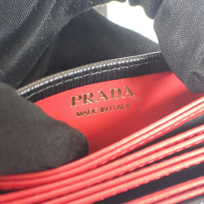 Prada Accordion Bicolor 1mc211 Card Case Vitero Move Leather Black Red Ladies