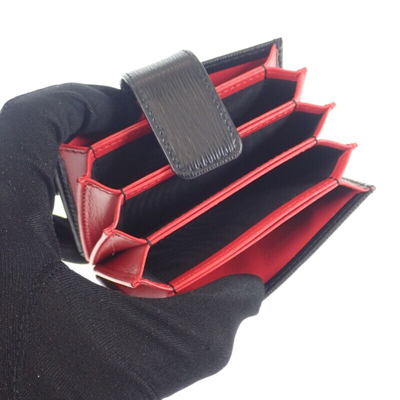 Prada Accordion Bicolor 1mc211 Card Case Vitero Move Leather Black Red Ladies