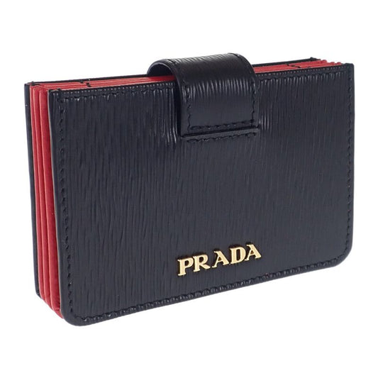 Prada Accordion Bicolor 1mc211 Card Case Vitero Move Leather Black Red Ladies
