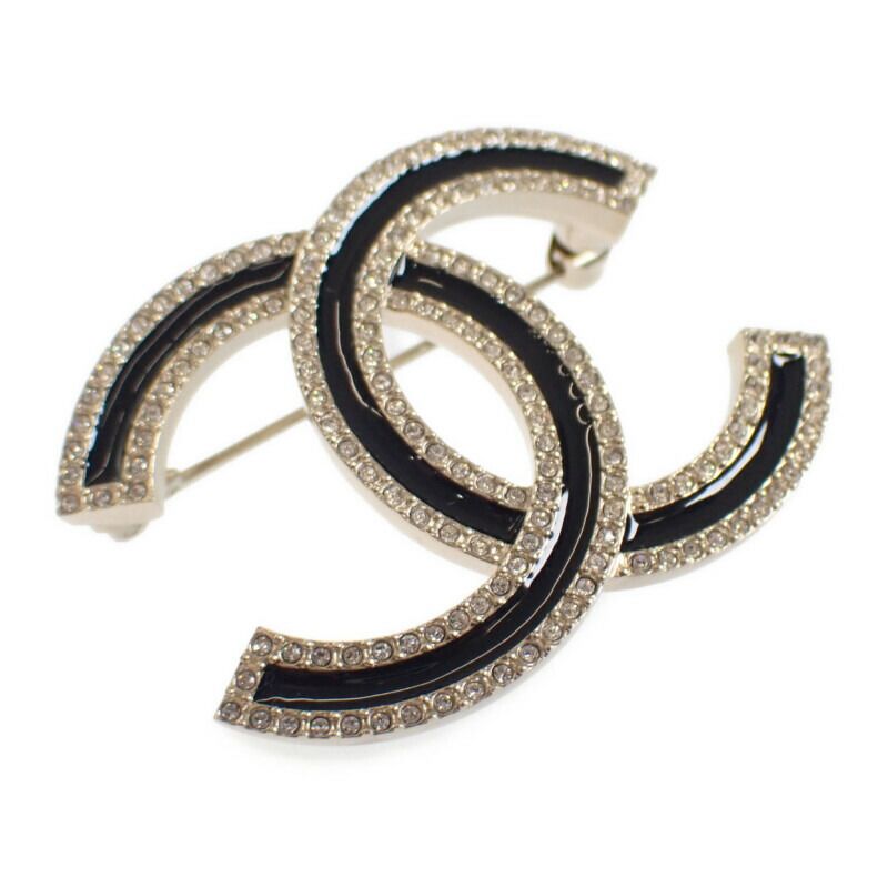 Chanel Coco Mark Brooch Metal Crystal Gold Black Ladies [rank A