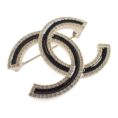 Chanel Coco Mark Brooch Metal Crystal Gold Black Ladies [rank A