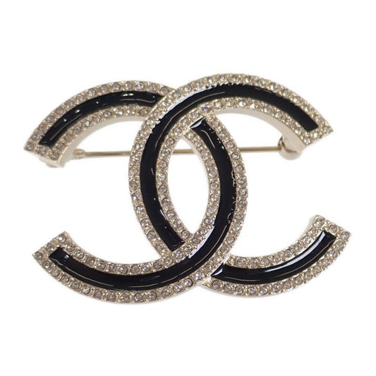 Chanel Coco Mark Brooch Metal Crystal Gold Black Ladies [rank A