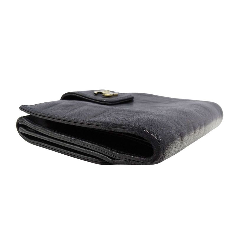 Chanel Wallet Women's Brand Bifold Wallet Icon Lambskin Black Gold Hardware