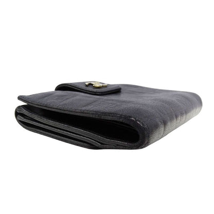 Chanel Wallet Women's Brand Bifold Wallet Icon Lambskin Black Gold Hardware