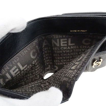 Chanel Wallet Women's Brand Bifold Wallet Icon Lambskin Black Gold Hardware