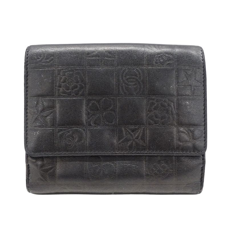 Chanel Wallet Women's Brand Bifold Wallet Icon Lambskin Black Gold Hardware