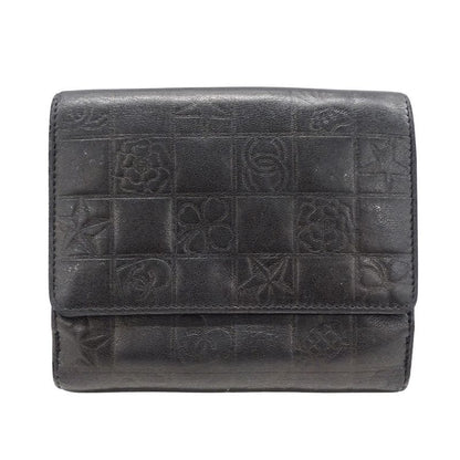 Chanel Wallet Women's Brand Bifold Wallet Icon Lambskin Black Gold Hardware