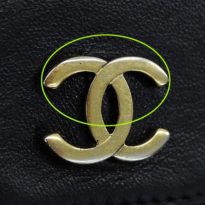 Chanel Wallet Women's Brand Bifold Wallet Icon Lambskin Black Gold Hardware