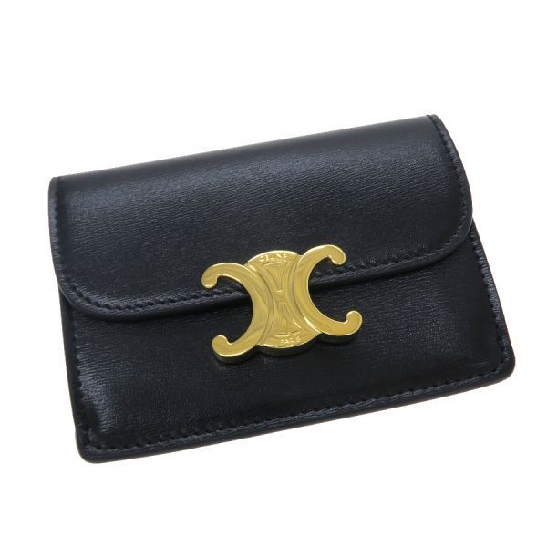 Celine Triomphe Cardholder With Flap / Shiny Calfskin 10i583dpv.38no [A Rank