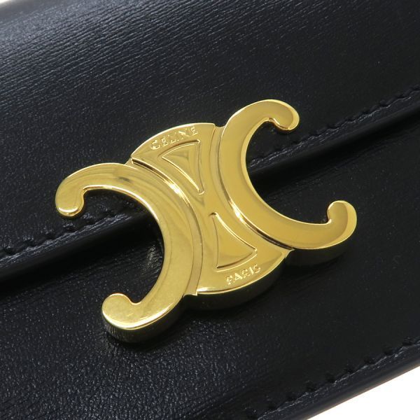 Celine Triomphe Cardholder With Flap / Shiny Calfskin 10i583dpv.38no [A Rank