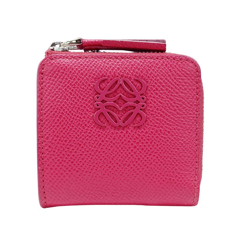 Loewe Wallet Women's Brand Anagram Coin Case Leather Pink L-shape Zipper Mini