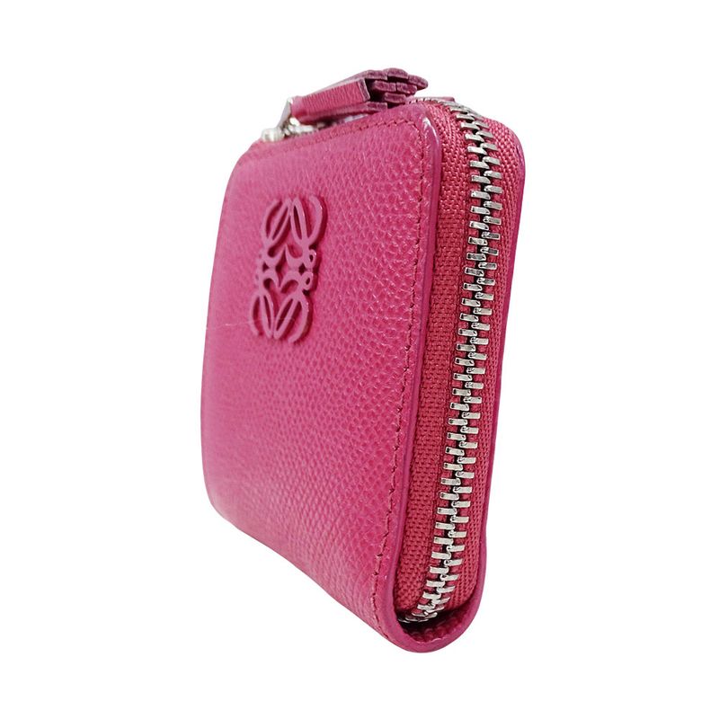 Loewe Wallet Women's Brand Anagram Coin Case Leather Pink L-shape Zipper Mini