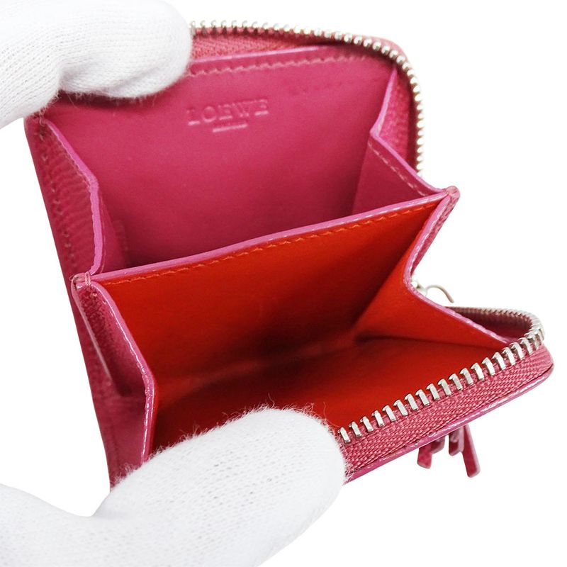 Loewe Wallet Women's Brand Anagram Coin Case Leather Pink L-shape Zipper Mini